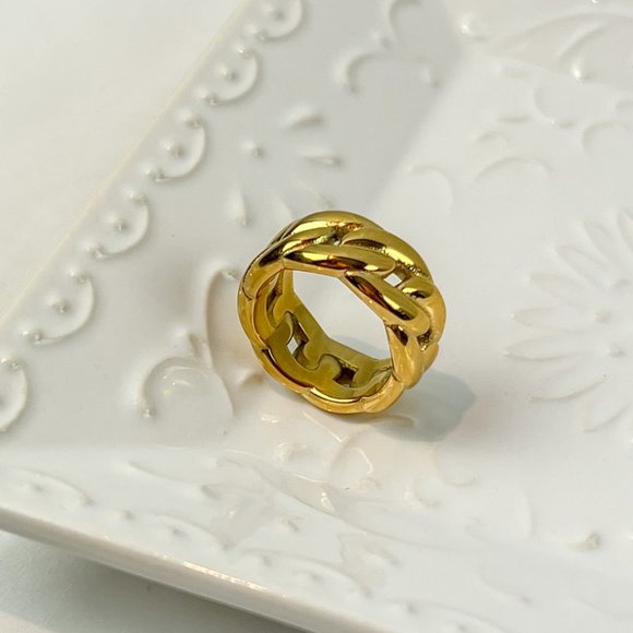 Gold Thick Chunky Statement Ring For Women - Picture 7 of 9